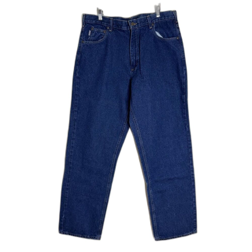 Carhartt Jeans Mens 38x36 Blue Loose Fit Denim Pants Made USA Workwear B167 DST